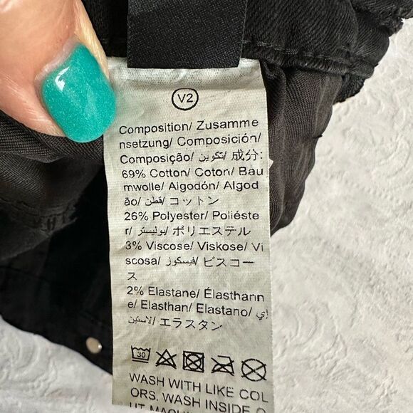 Black Denim Bellbottom Jeans Stretch Size 4 Small Factory Faded - Picture 11 of 11